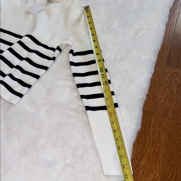 NWT Small Stretchy Striped Black and Off-White Women's Long Sleeve Shirt - Picture 9 of 10